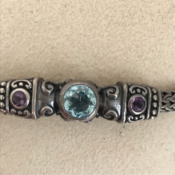 KC Indo 925 Sterling Silver Blue Topaz Amethyst Wheat Bracelet 8" - Picture 3 of 16